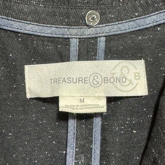 Treasure & Bond Wom M Charcoal Heathered Grey Textured Cotton Blazer Relaxed Fit - Picture 3 of 12